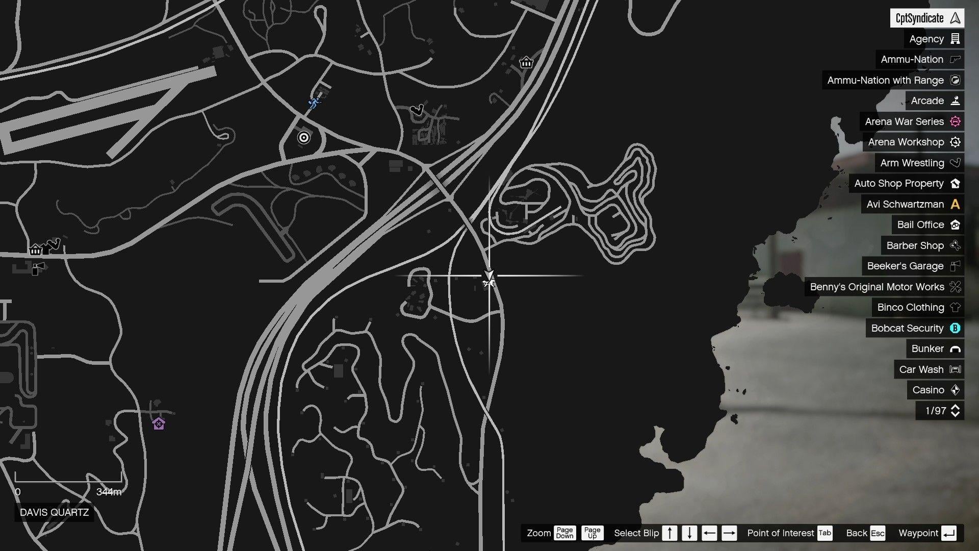 The map shows the location of the lucky clover in Davis Quartz