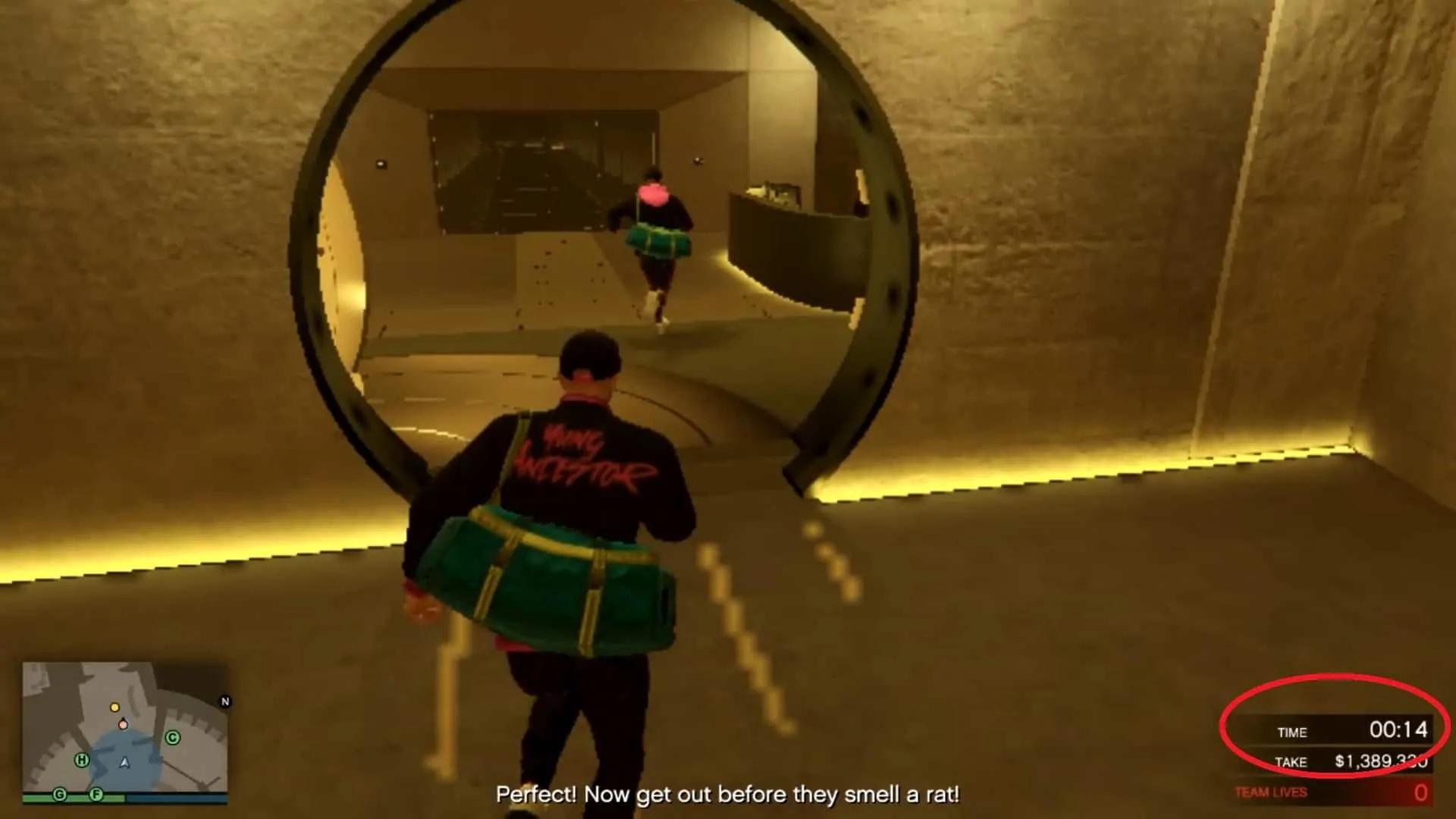 Starting to leave the vault around 20 seconds on the timer. 14 seconds left on the timer as we reached the vault entrance