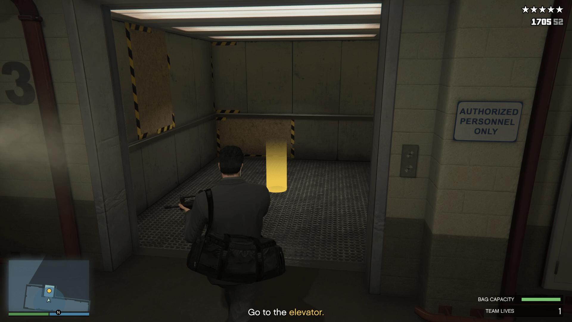 Entering the elevator to go back up to the surface