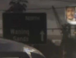 The name of the town appearing on a highway sign.