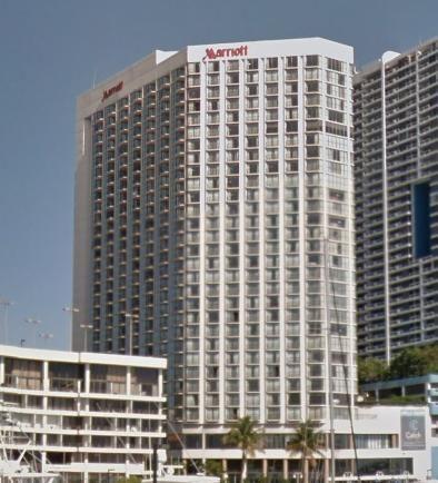 The Marriott Miami Biscayne Bay has a closely matching balcony pattern.