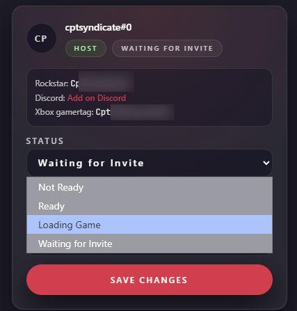 You have four different statuses to choose from. This will help communicate your position or stance in the session.