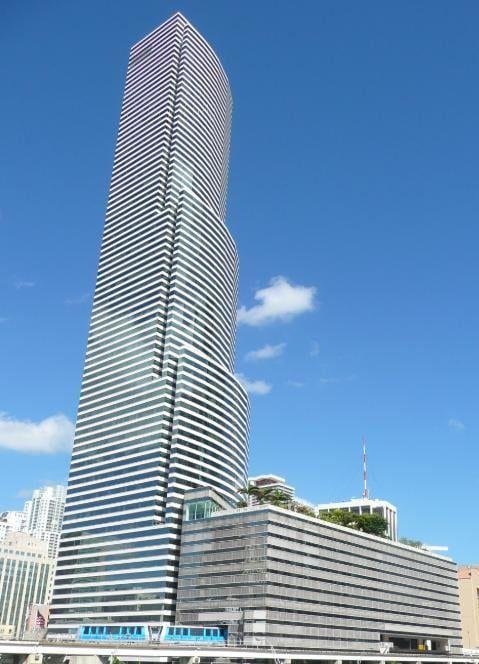 Miami Tower's rounded tiers give the real building its recognizable profile.