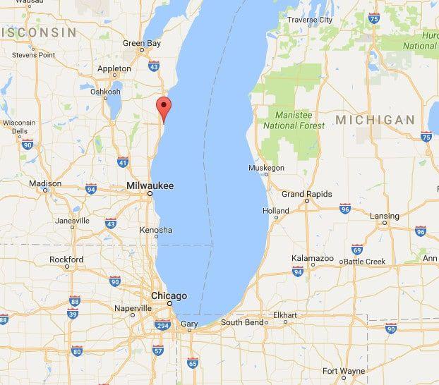 Sheboygan is the red marker. It is so small, that the name disappears when scrolling far enough out to see the whole region.