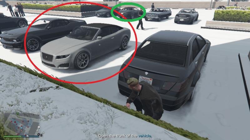 The black car containing patrol routes (circled in green)