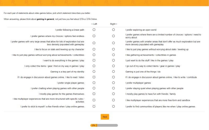 Some of the questions from Rockstar's latest GTA Online survey.