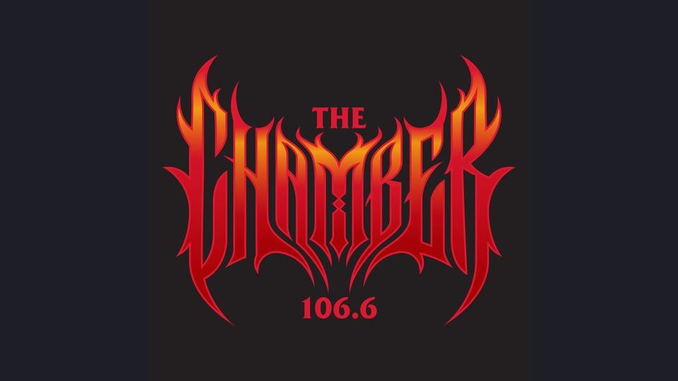 The Chamber 106.6 logo in red metal-style lettering on a dark background.